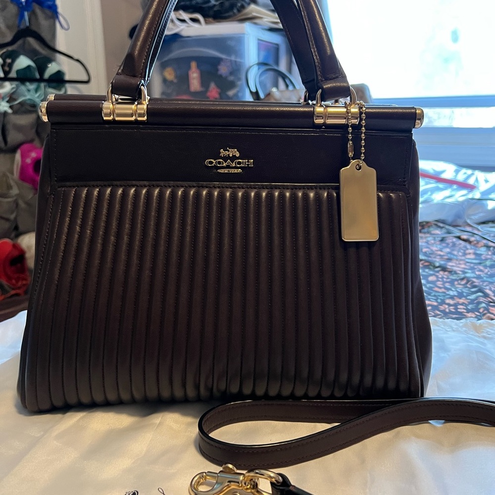 Coach Grace Oxblood Burgundy Quilt Satchel Leather Bag Handbag